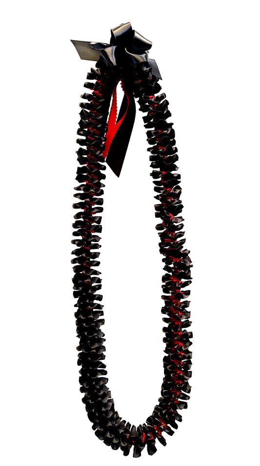 Black and Red Plumeria Ribbon Lei