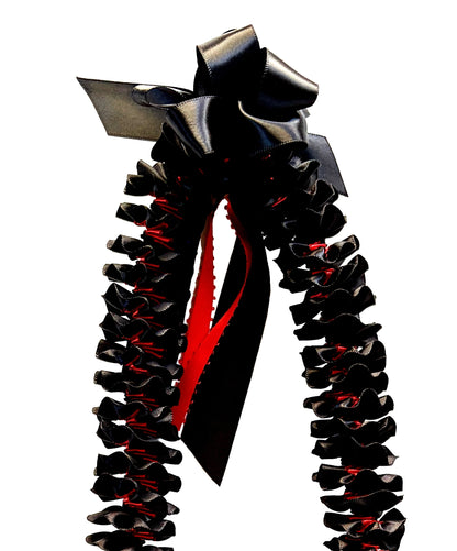 Black and Red Plumeria Ribbon Lei