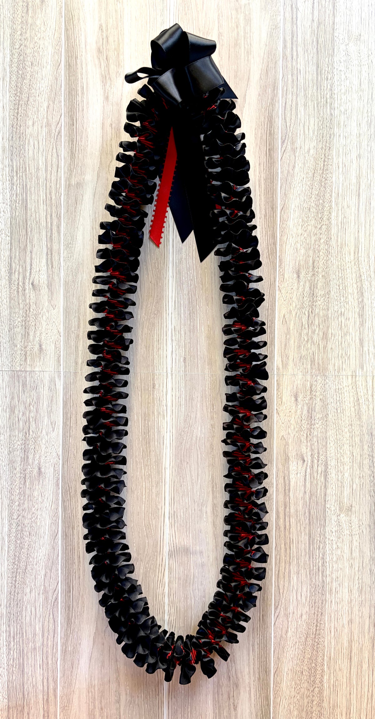 Black and Red Plumeria Ribbon Lei