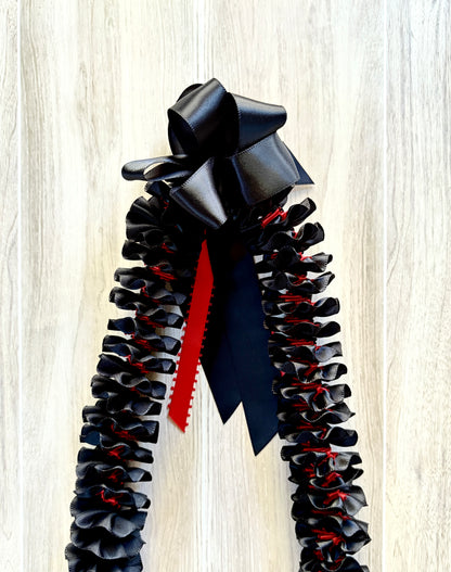 Black and Red Plumeria Ribbon Lei