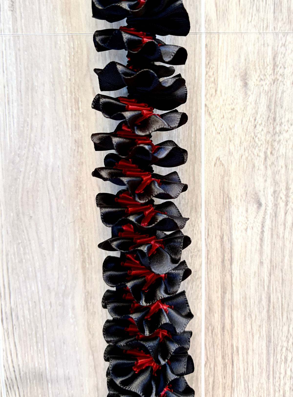 Black and Red Plumeria Ribbon Lei