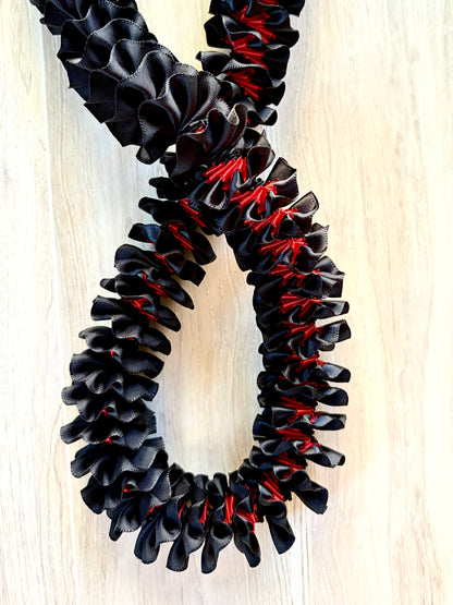 Black and Red Plumeria Ribbon Lei