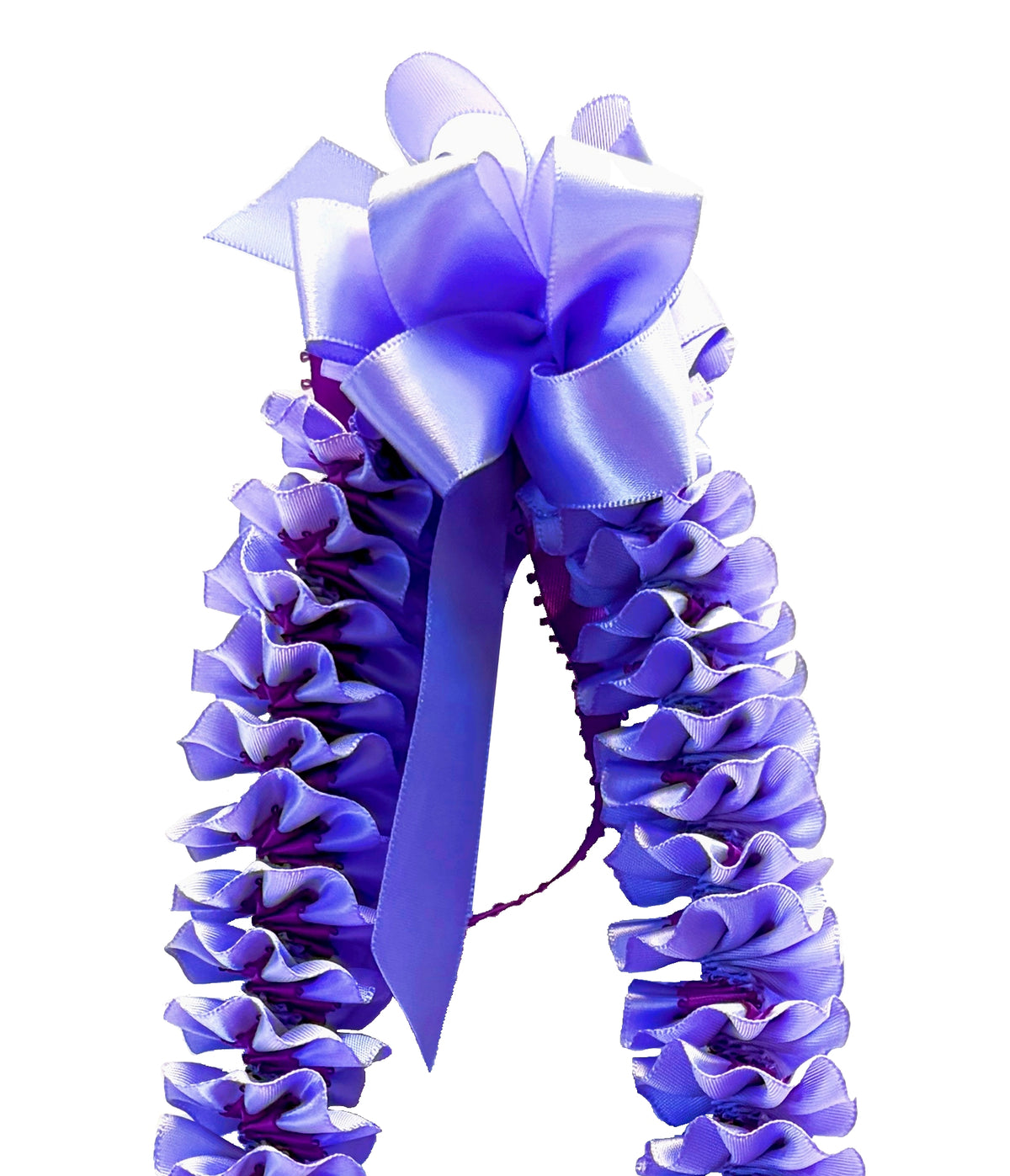 Iris and Purple Plumeria Ribbon Lei