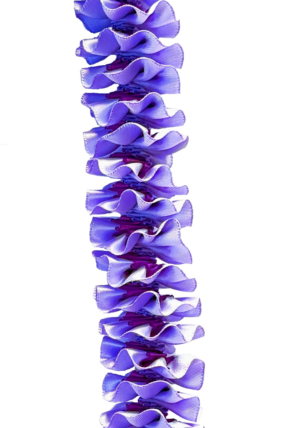 Iris and Purple Plumeria Ribbon Lei