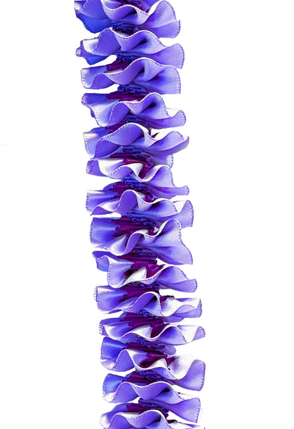 Iris and Purple Plumeria Ribbon Lei