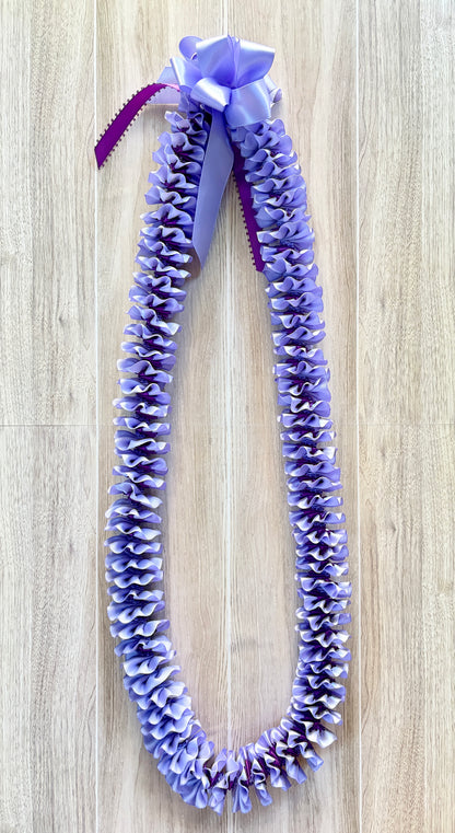 Iris and Purple Plumeria Ribbon Lei