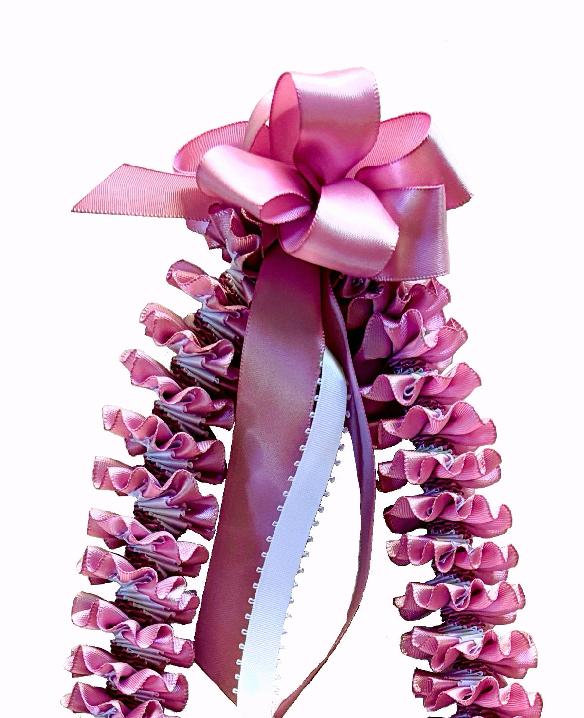 Rose and White Plumeria Ribbon Lei