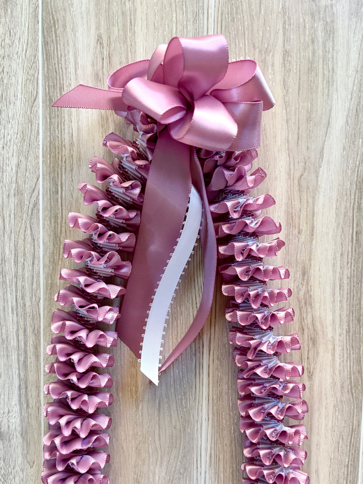 Rose and White Plumeria Ribbon Lei