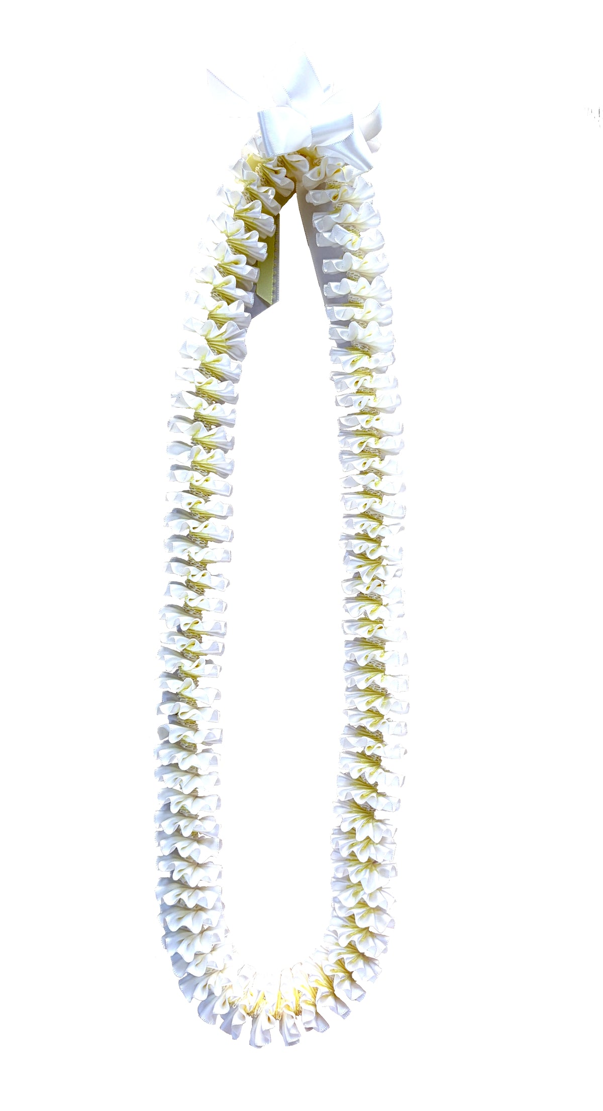 White and Light Yellow Plumeria Ribbon Lei