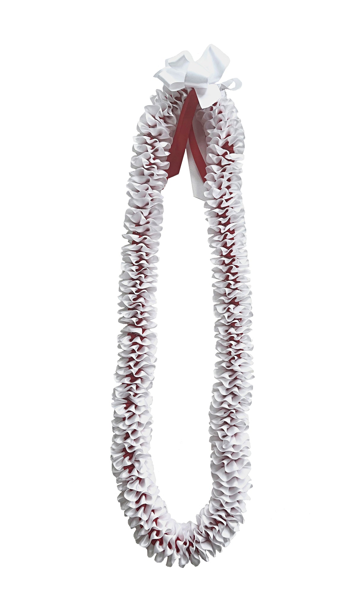 White and Red Plumeria Ribbon Lei