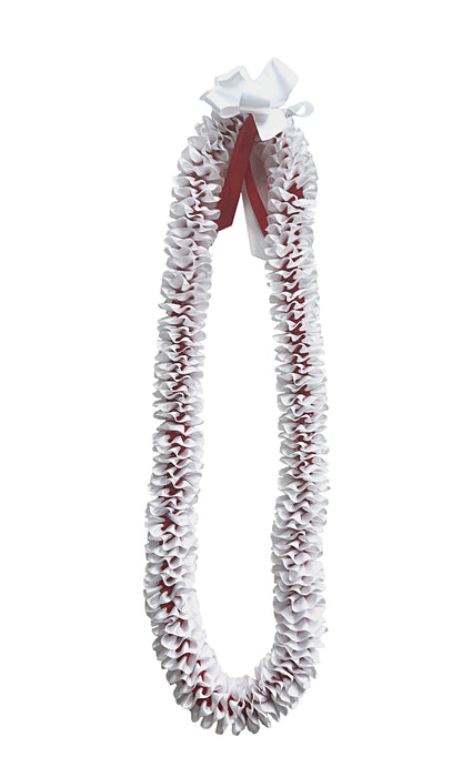 White and Red Plumeria Ribbon Lei