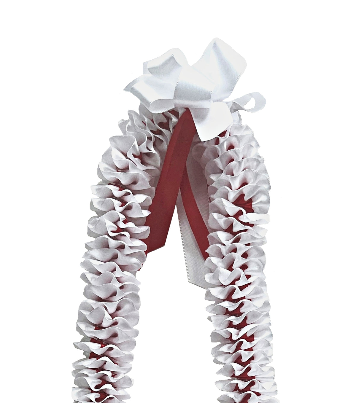 White and Red Plumeria Ribbon Lei