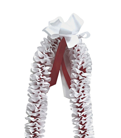 White and Red Plumeria Ribbon Lei