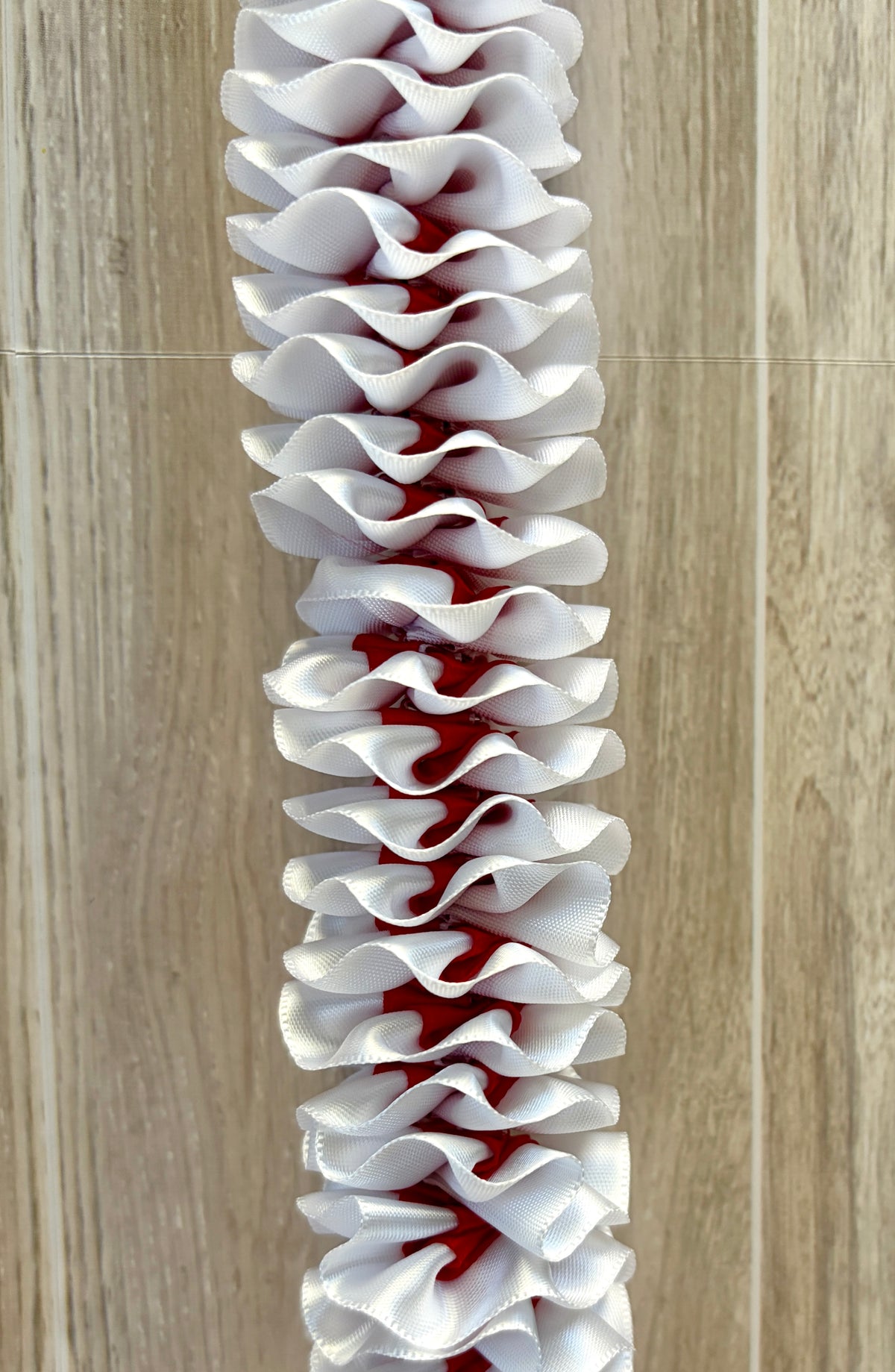 White and Red Plumeria Ribbon Lei