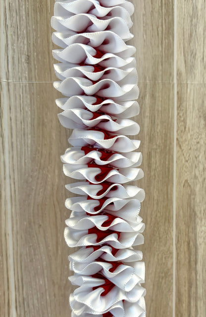 White and Red Plumeria Ribbon Lei