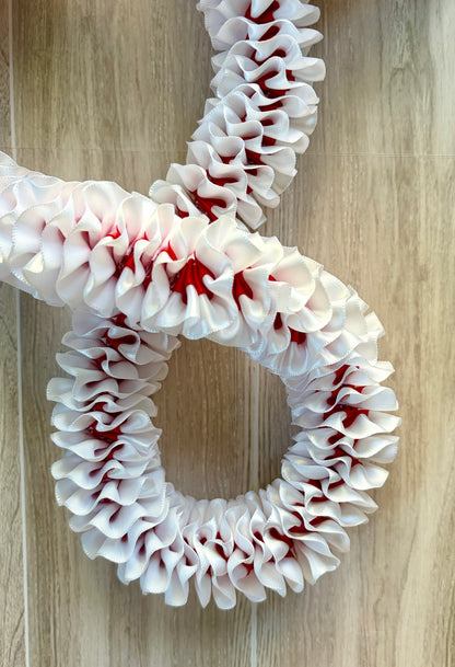 White and Red Plumeria Ribbon Lei