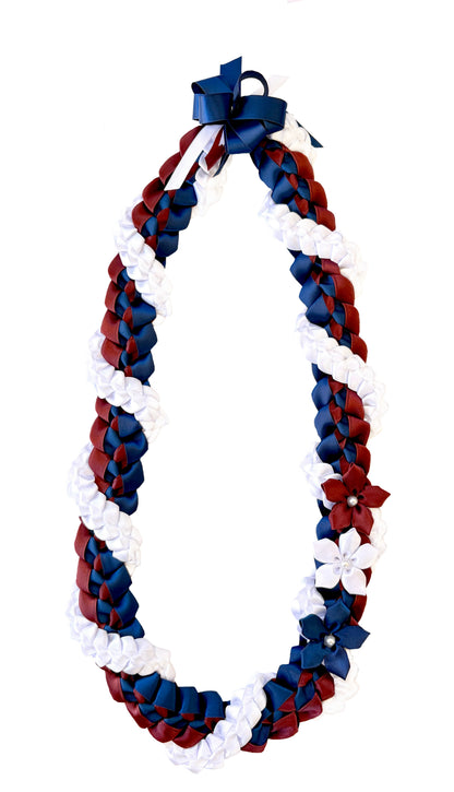 Navy Blue, Burgundy, and White Wrap Ribbon Lei