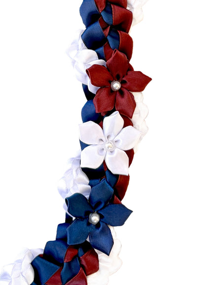 Navy Blue, Burgundy, and White Wrap Ribbon Lei