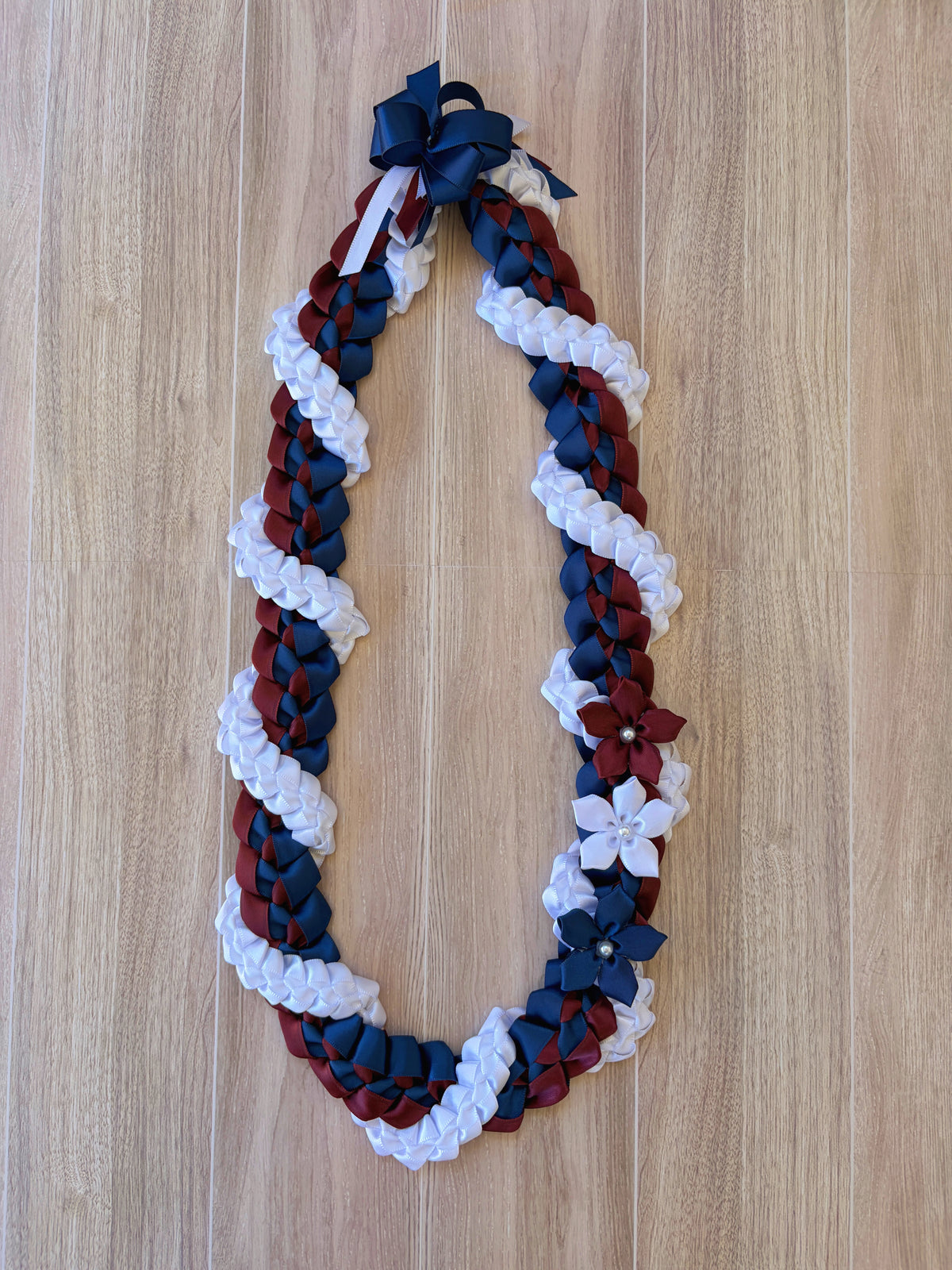 Navy Blue, Burgundy, and White Wrap Ribbon Lei