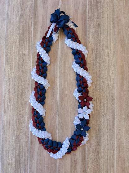 Navy Blue, Burgundy, and White Wrap Ribbon Lei