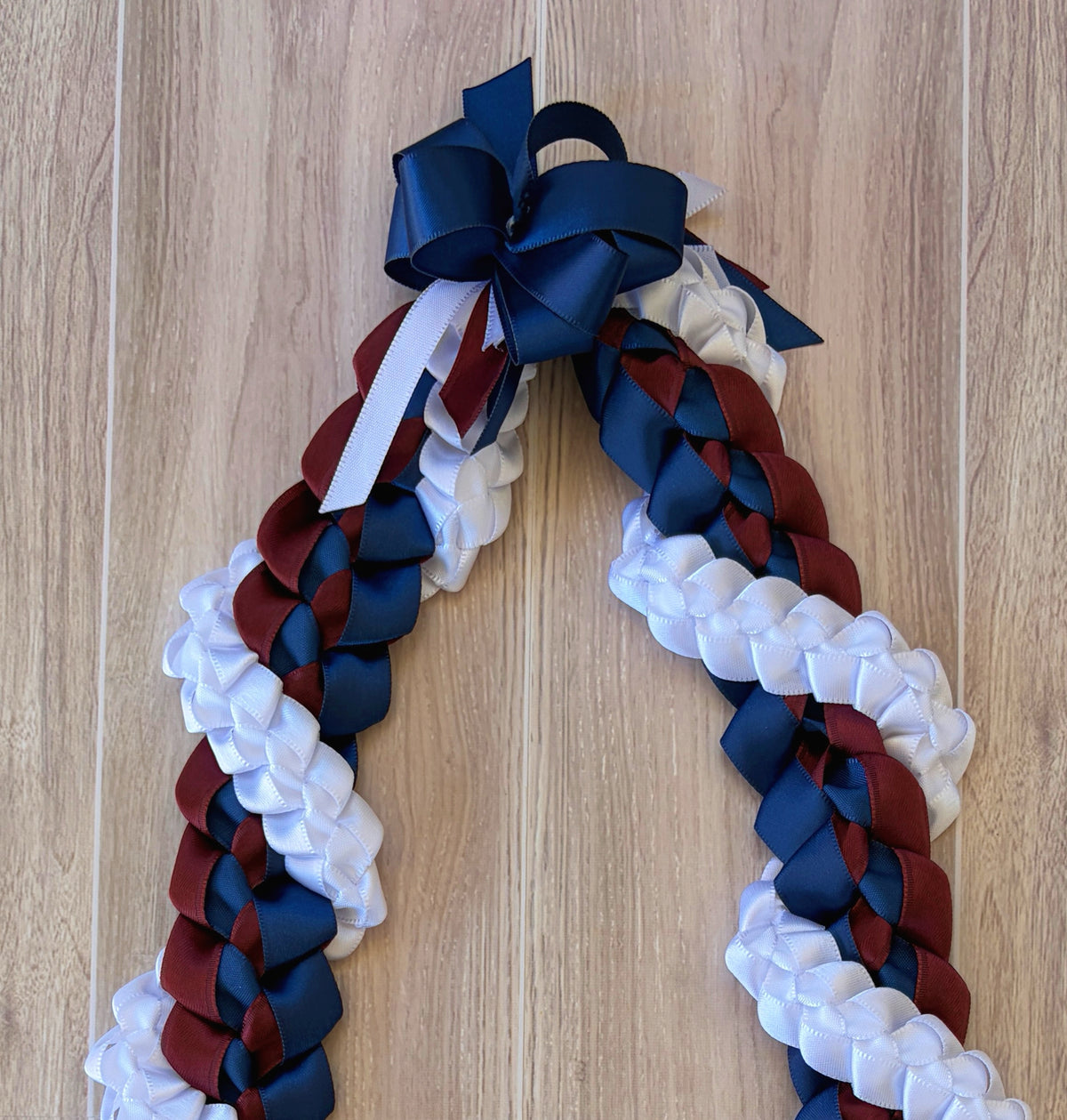 Navy Blue, Burgundy, and White Wrap Ribbon Lei