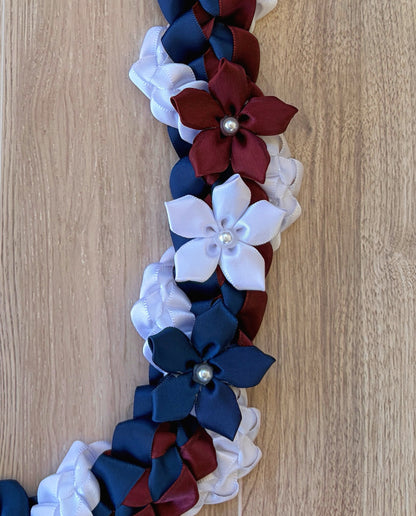 Navy Blue, Burgundy, and White Wrap Ribbon Lei