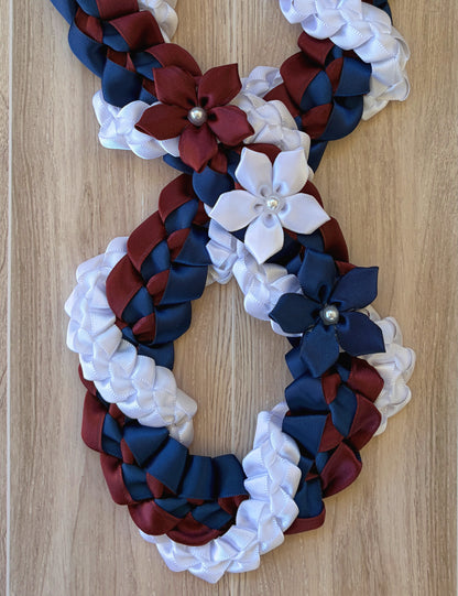 Navy Blue, Burgundy, and White Wrap Ribbon Lei