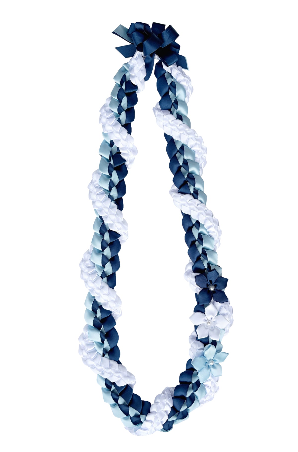 Navy Blue, Light Blue, and White Wrap Ribbon Lei