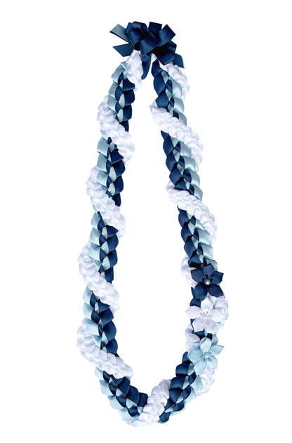 Navy Blue, Light Blue, and White Wrap Ribbon Lei