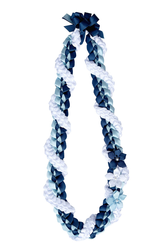 Navy Blue, Light Blue, and White Wrap Ribbon Lei