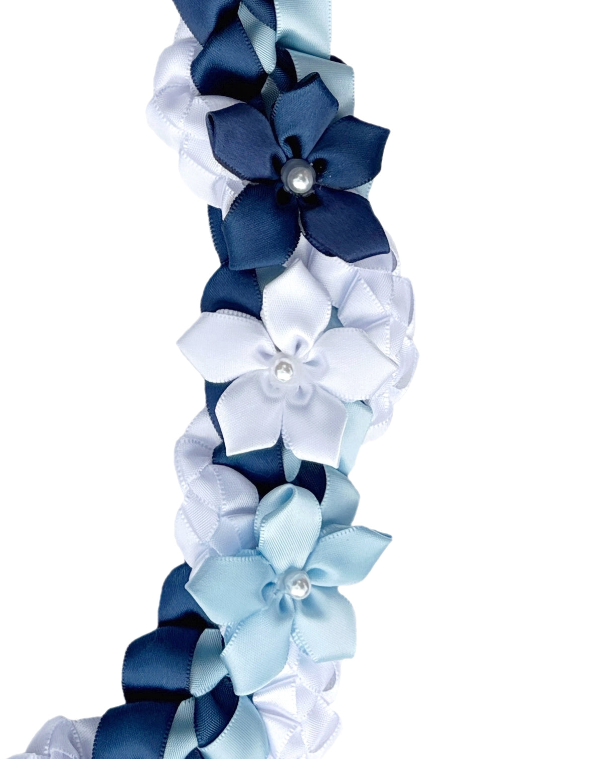 Navy Blue, Light Blue, and White Wrap Ribbon Lei