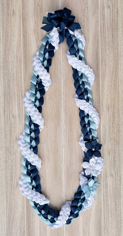 Navy Blue, Light Blue, and White Wrap Ribbon Lei