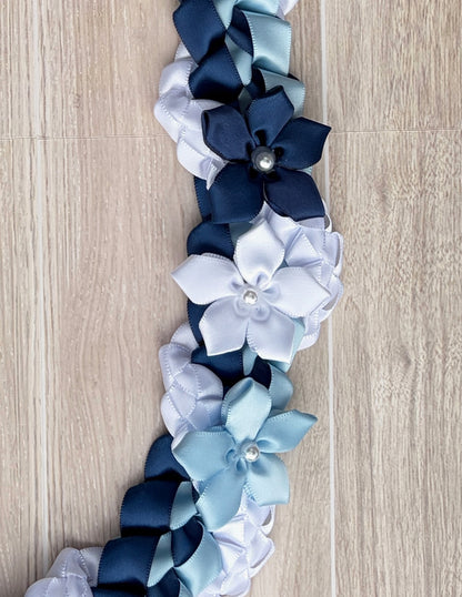 Navy Blue, Light Blue, and White Wrap Ribbon Lei