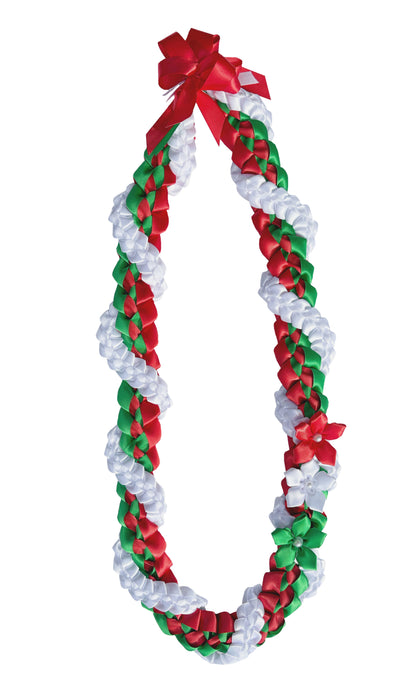 Red, Emerald Green, and White Wrap Ribbon Lei