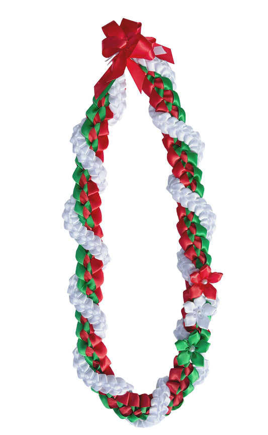 Red, Emerald Green, and White Wrap Ribbon Lei