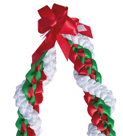 Red, Emerald Green, and White Wrap Ribbon Lei