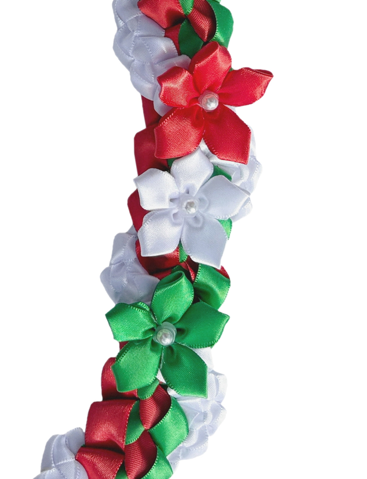 Red, Emerald Green, and White Wrap Ribbon Lei