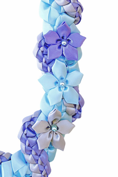 Sky Blue, Iris, and Gray Wrap Ribbon Lei
