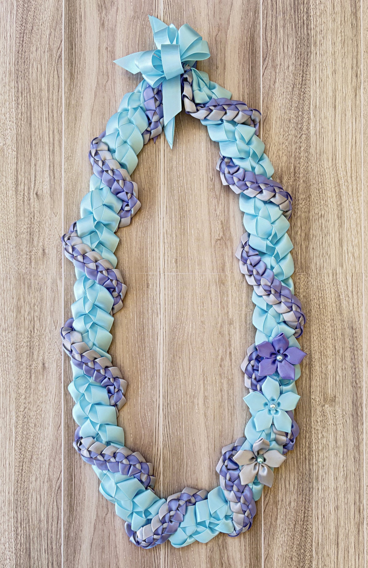 Sky Blue, Iris, and Gray Wrap Ribbon Lei