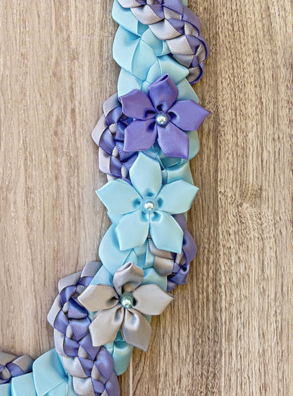 Sky Blue, Iris, and Gray Wrap Ribbon Lei