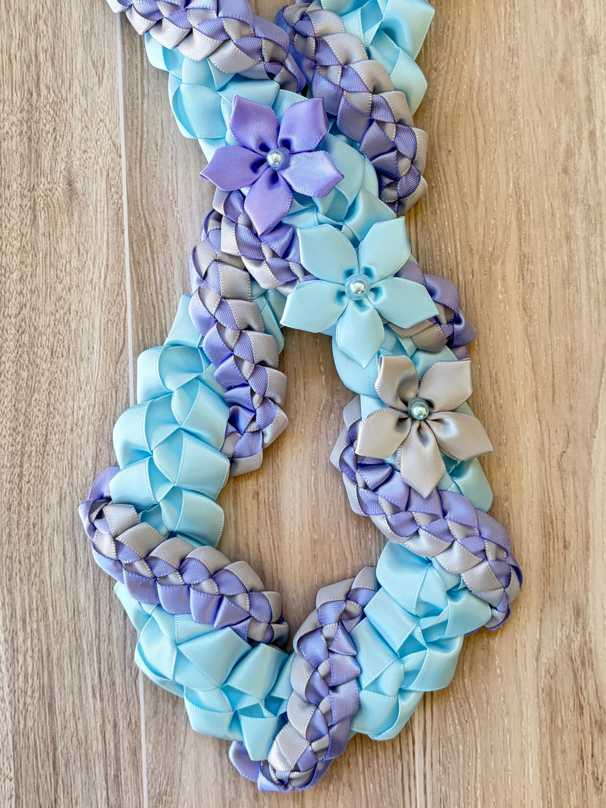 Sky Blue, Iris, and Gray Wrap Ribbon Lei