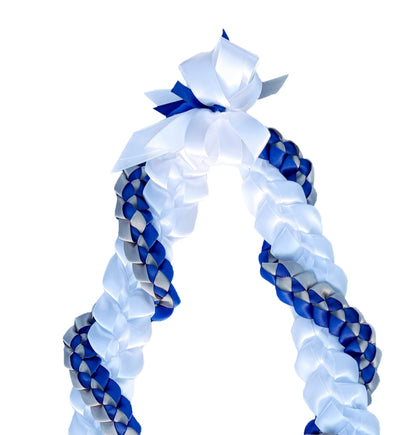 White, Royal Blue, and Silver Wrap Ribbon Lei