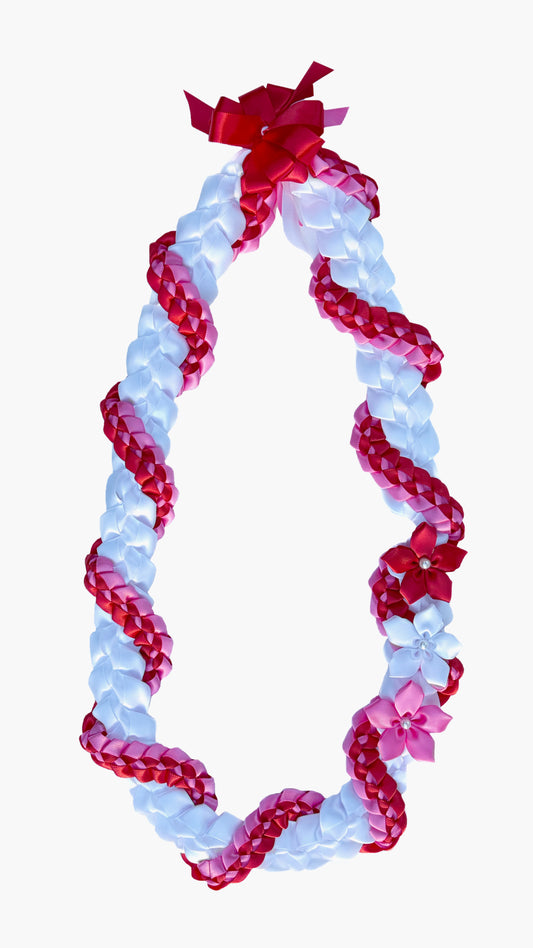 White, Red, and Hot Pink Wrap Ribbon Lei