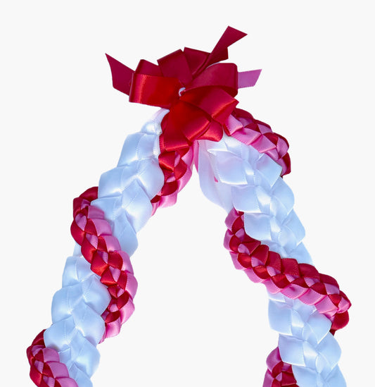 White, Red, and Hot Pink Wrap Ribbon Lei