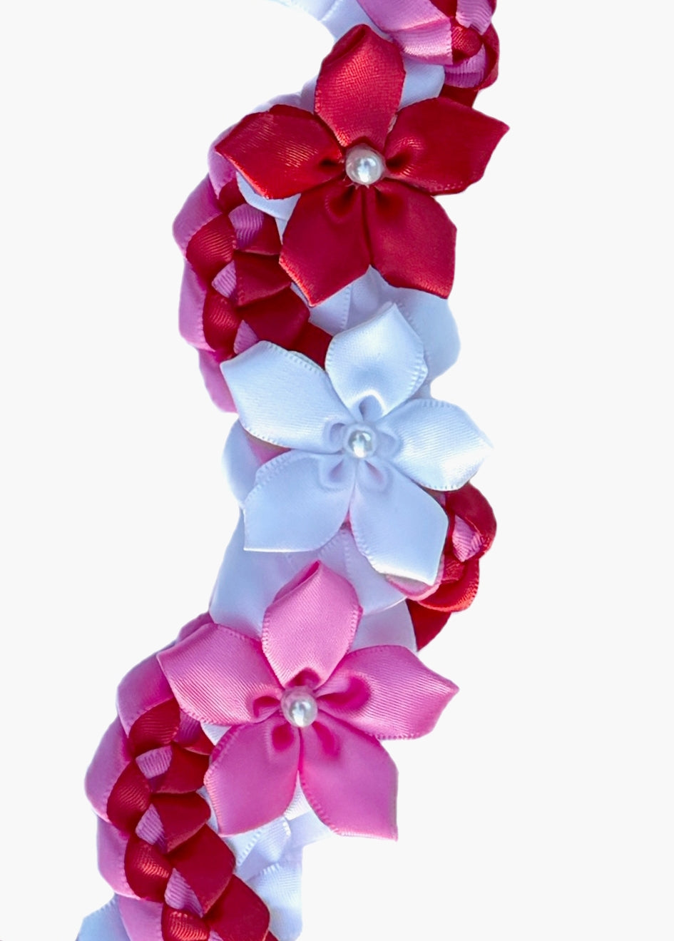 White, Red, and Hot Pink Wrap Ribbon Lei