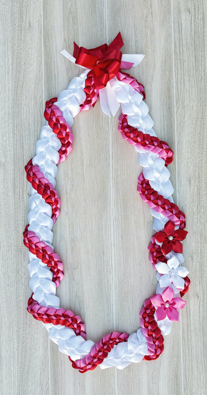 White, Red, and Hot Pink Wrap Ribbon Lei