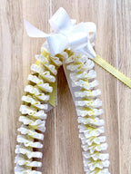 White and Light Yellow Plumeria Ribbon Lei