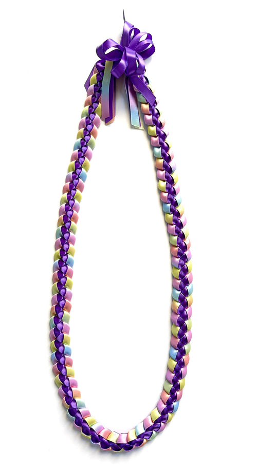 Dark Purple and Pastel Multicolor 3/8" Ribbon Lei
