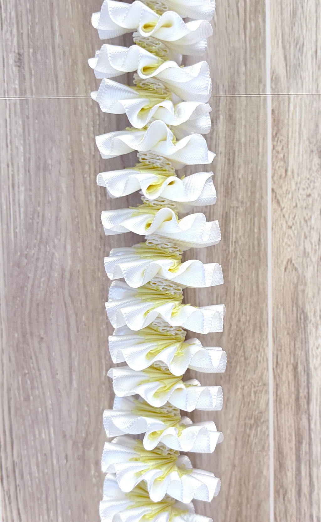 White and Light Yellow Plumeria Ribbon Lei