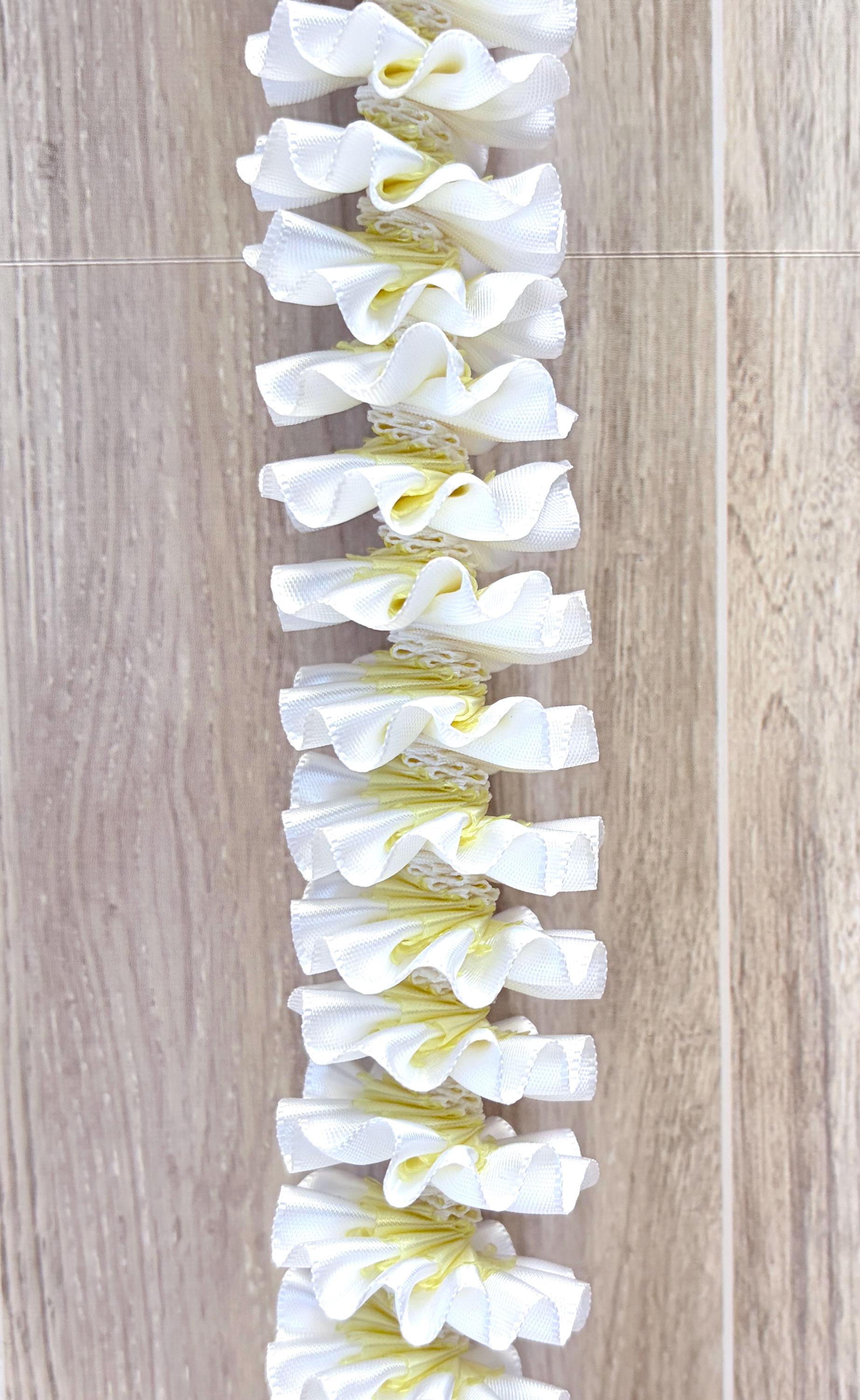 White and Light Yellow Plumeria Ribbon Lei